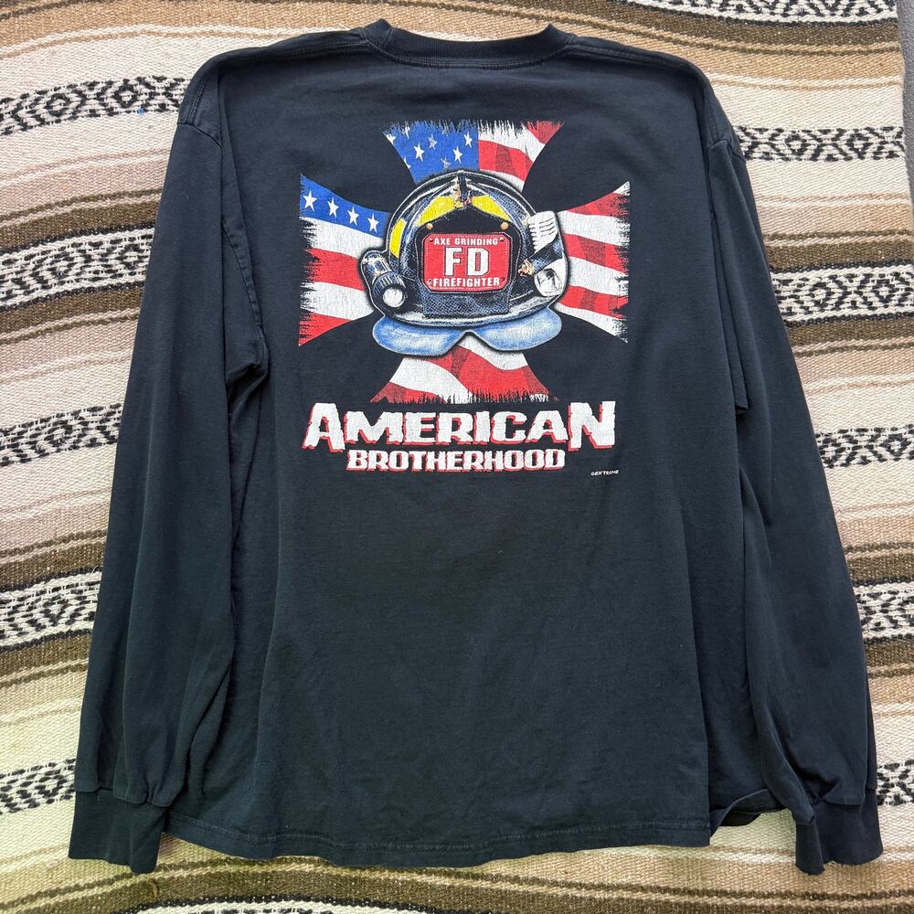 Vintage 2000's American Brotherhood Firefighters Fire Dept. Black Shirt Sz 2XL